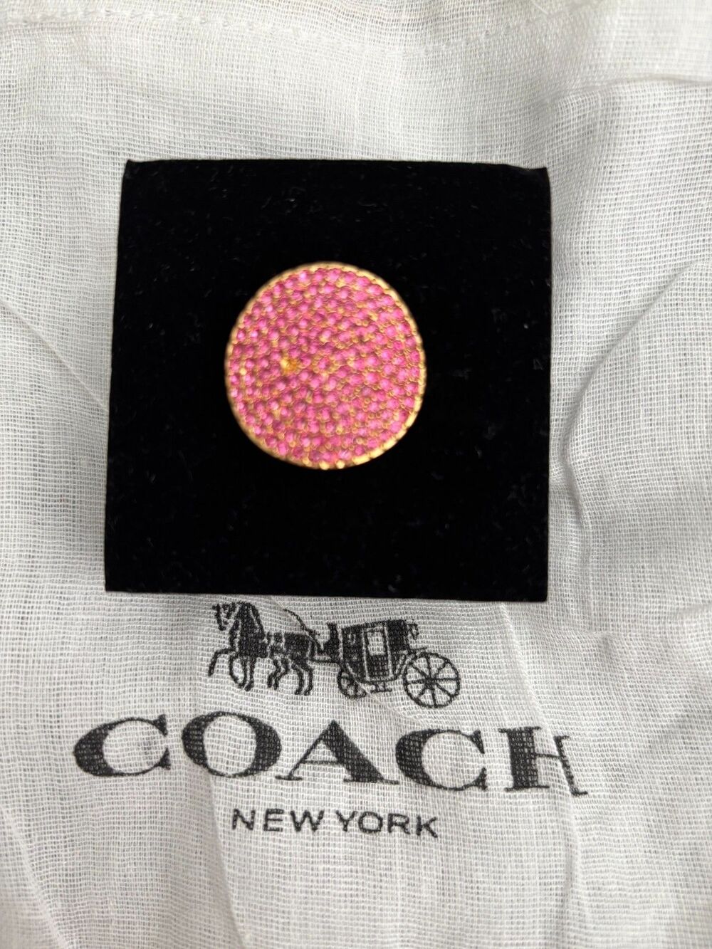 Coach Pink Pave Ring with Gold Colored Hardware Sz 8